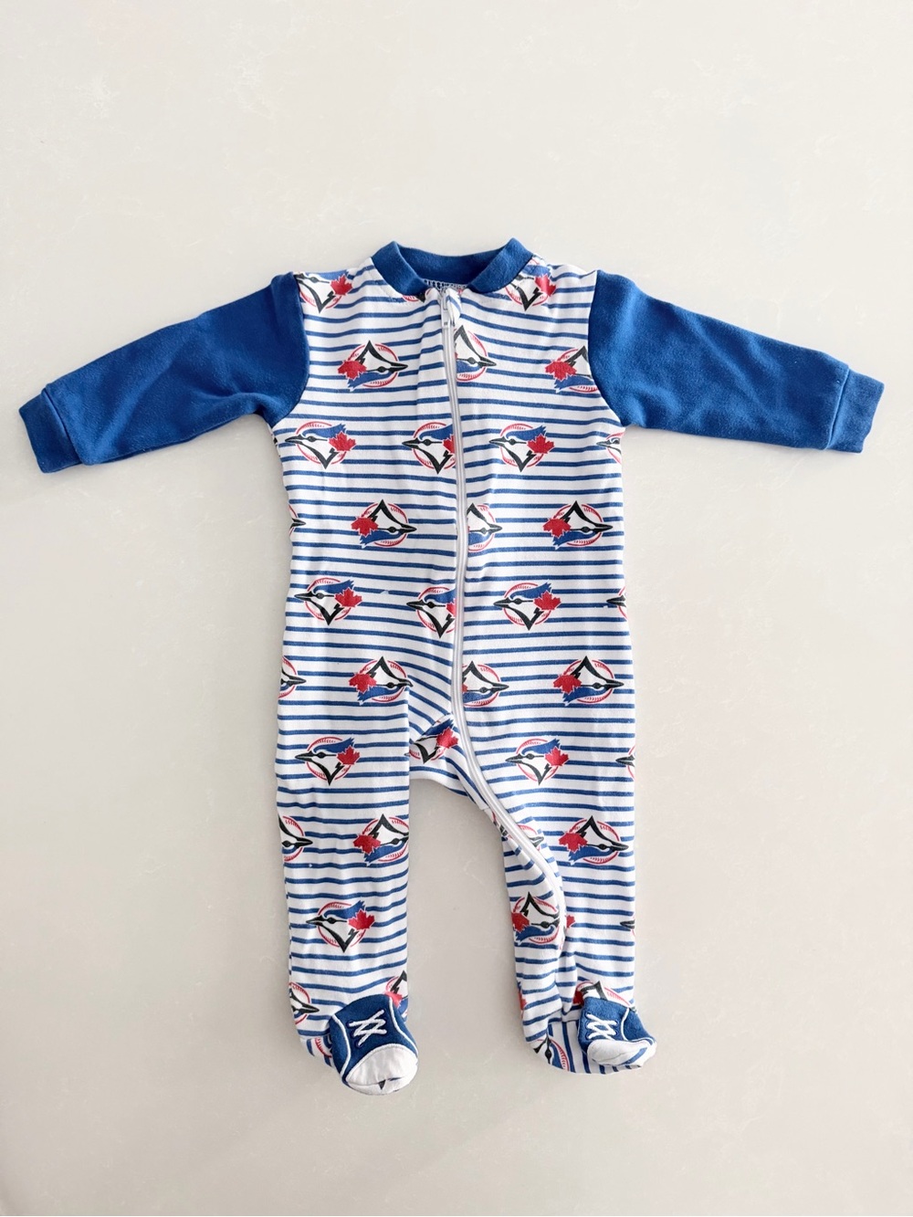Snugabye Toronto Blue Jays Striped Footed Sleeper • Size 3-6M